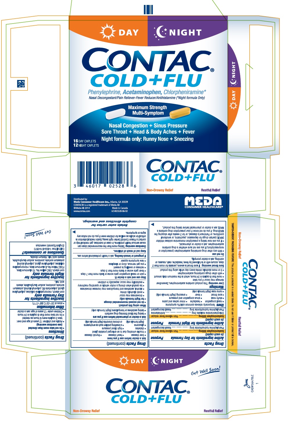 Display Panel CONTAC Cold +Flu Day Night Caplets 28 count Carton