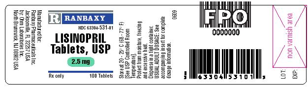 This is the Ohm 2.5 mg 100's label for Lisinopril tablets, USP.