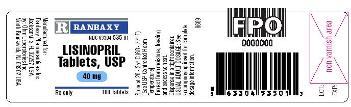 This is the Ohm 40 mg 100's label for Lisinopril tablets, USP.