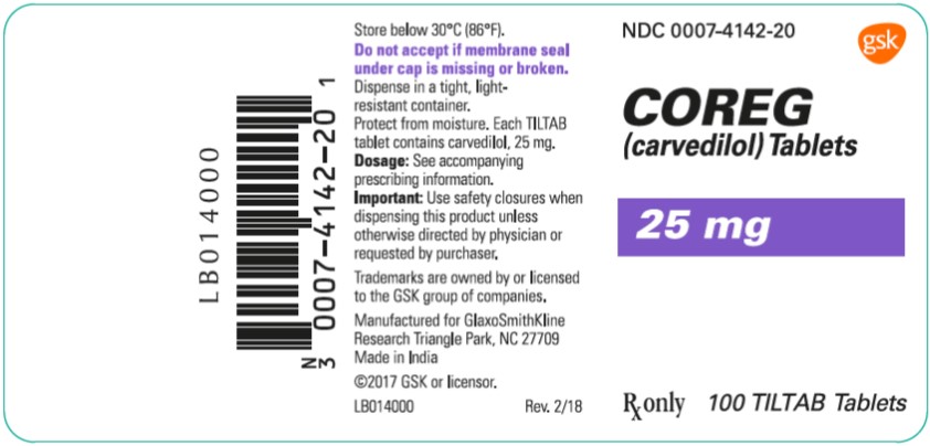 Coreg 25 mg 100 count label