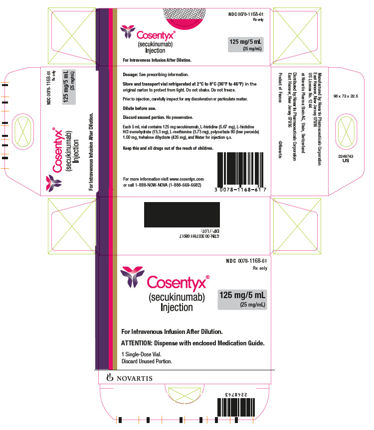PRINCIPAL DISPLAY PANEL
								NDC 0078-1168-61
								Rx only
								Cosentyx®
								(secukinumab)
								Injection
								125 mg/5 mL
								(25 mg/mL)
								For Intravenous Infusion After Dilution.
								1 Single-Dose Vial.
								Discard Unused Portion.
								NOVARTIS