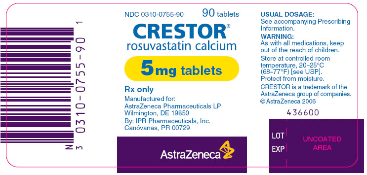 Crestor 5mg - 90 tablet count bottle label