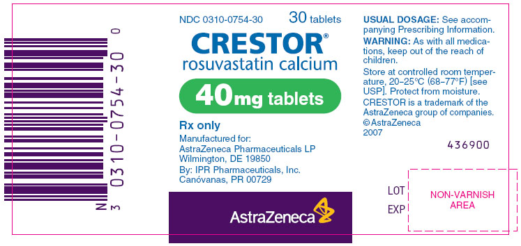 Crestor 40mg - 30 tablet count bottle label