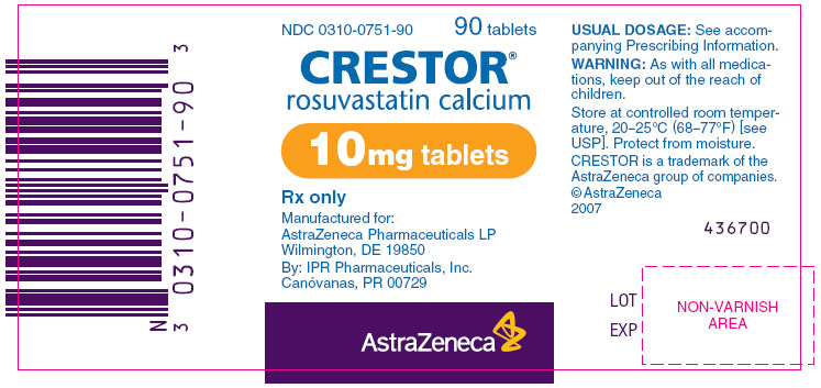 Crestor 10mg - 90 tablet count bottle label