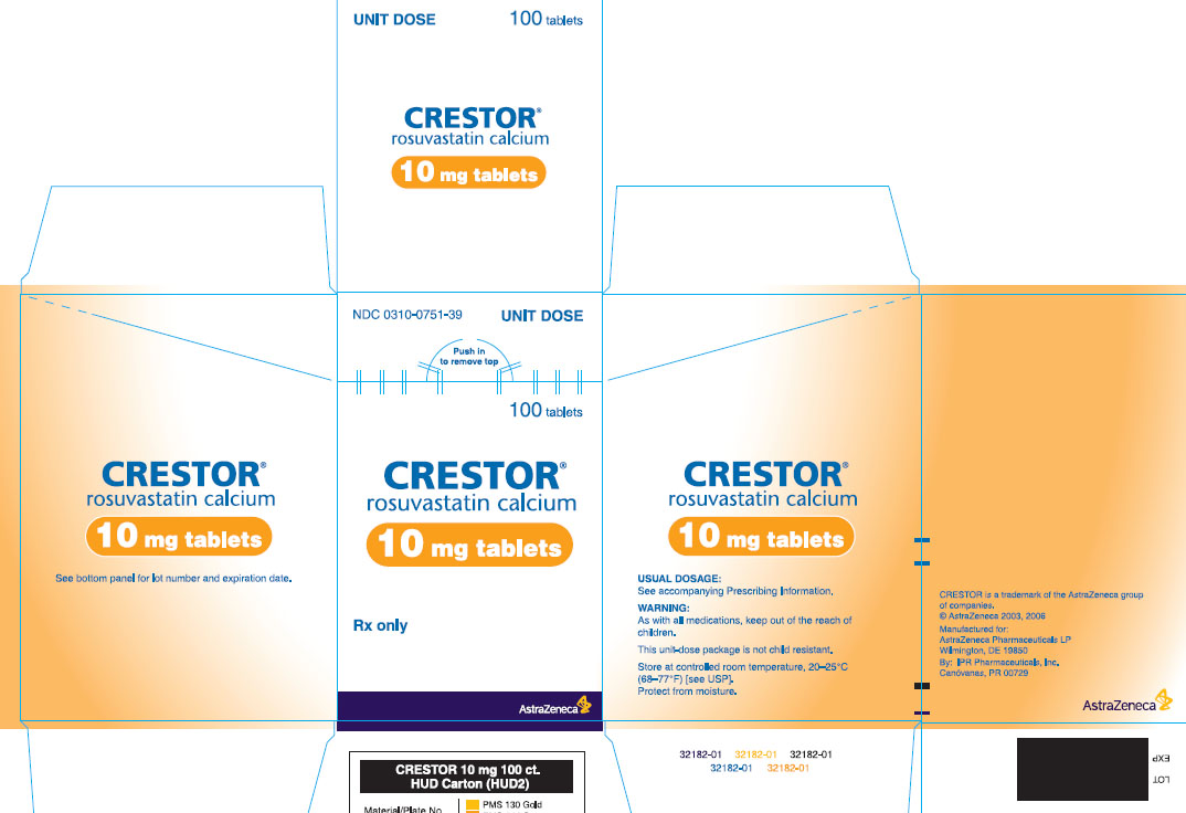 Crestor 10mg - 100 tablet count HUD carton