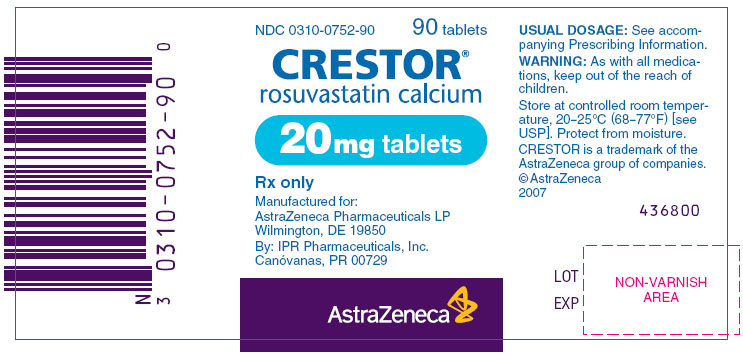 Crestor 20mg - 90 tablet count bottle label