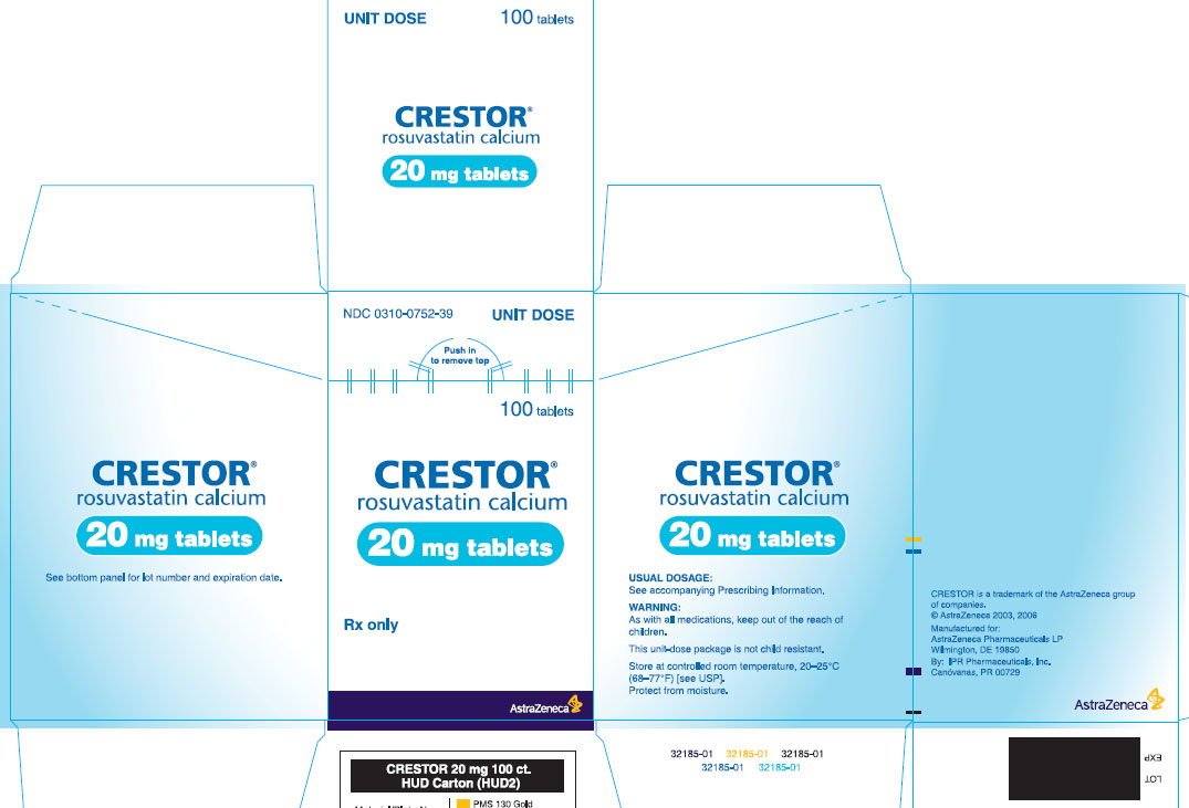 Crestor 20mg - 100 tablet count HUD carton