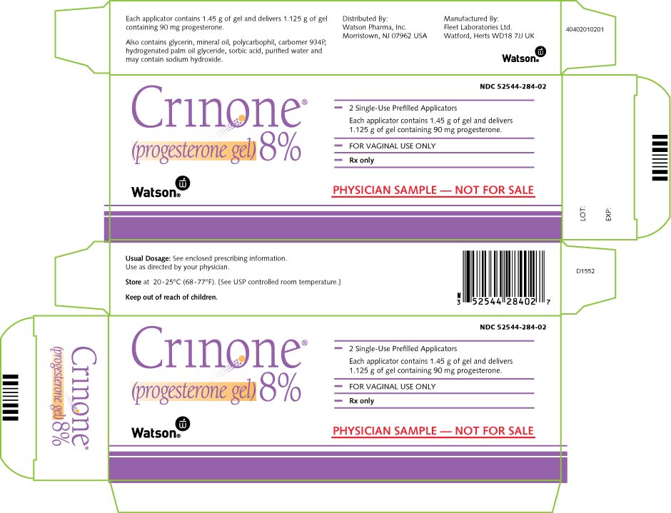 Crinone 8% (progesterone gel) Carton x 2 Physician Sample NDC 52544-284-02
