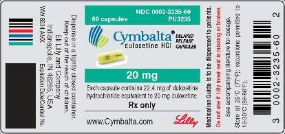 
PACKAGE LABEL- Cymbalta 20 mg, bottle of 60
