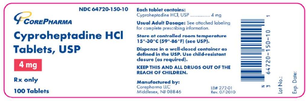 NDC 64720-150-10
Cyproheptadine HCl Tablets, USP 4 mg
Bottles of 100 Tablets