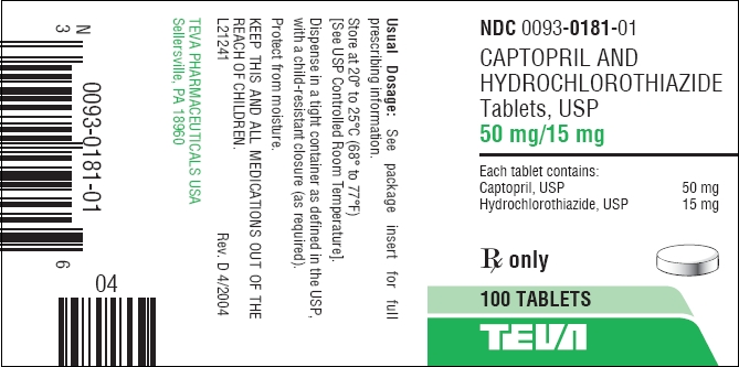 Captopril and Hydrochlorothiazide Tablets, USP 50 mg/15 mg 100s Label