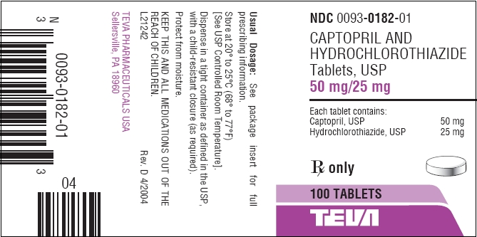 Captopril and Hydrochlorothiazide Tablets, USP 50 mg/25 mg 100s Label