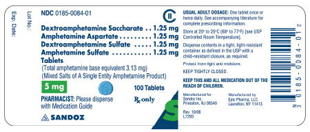 Amphetamine 5 mg x 100 Tablets - Label