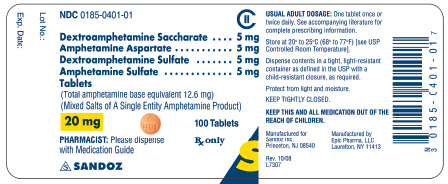 Amphetamine 20 mg x 100 Tablets - Label
