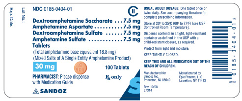 Amphetamine 30 mg x 100 Tablets - Label