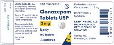 Clonazepam 2 mg x 100 Tablets - Label