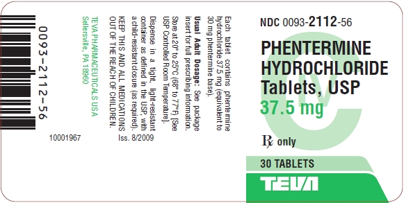 Phentermine Hydrochloride Tablets, USP 37.5 mg 30s Label