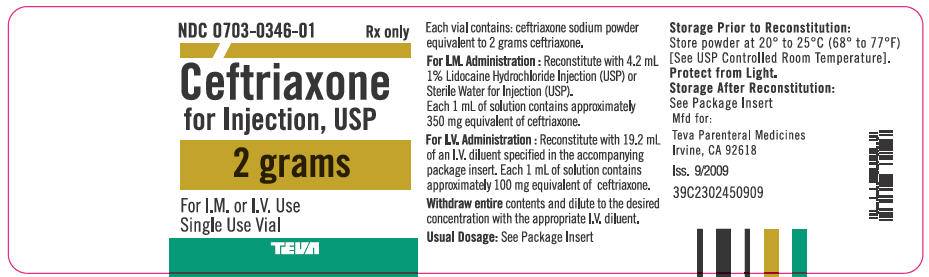 Ceftriaxone for Injection USP 2 gram Single Use Vial Label