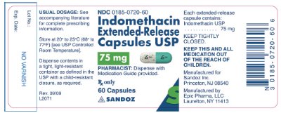 Indomethacin 75 mg x 60 Capsules - Label