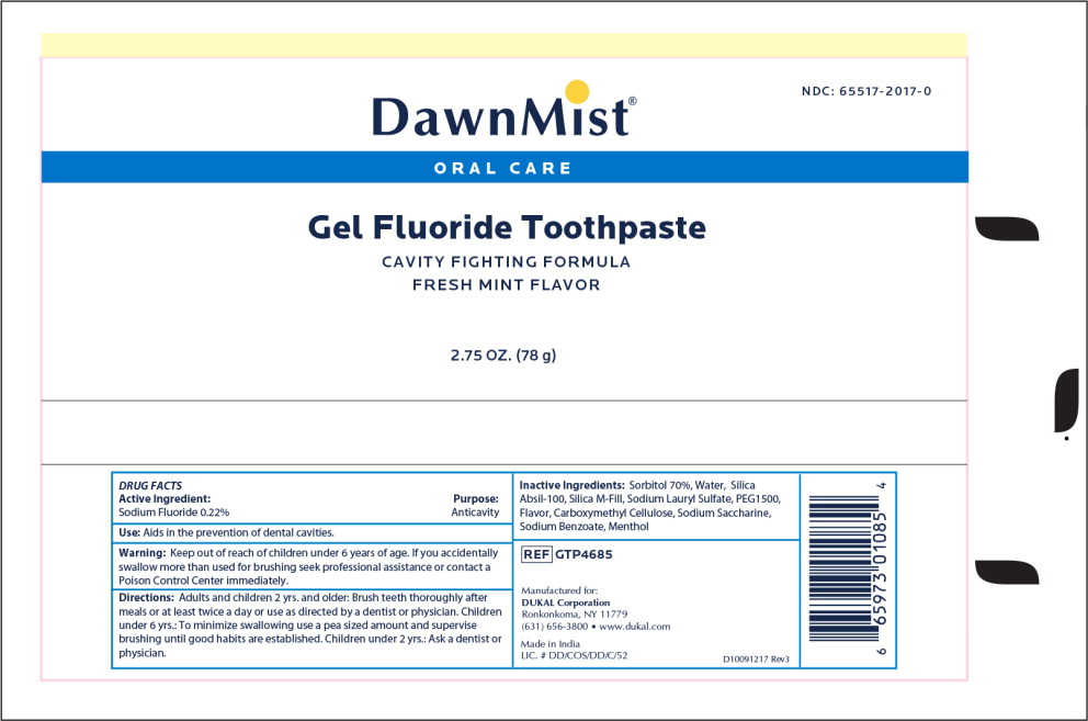 Principal Display Panel - DawnMist Gel Fluoride Toothpaste 2.75 oz Tube Label
