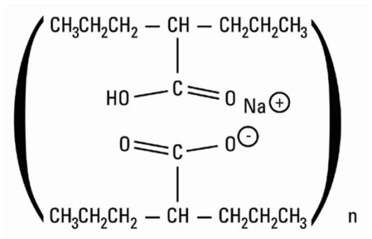 Divalproex sodium is a stable co-ordination compound comprised of sodium valproate and valproic acid in a 1:1 molar relationship and formed during the partial neutralization of valproic acid with 0.5 equivalent of sodium hydroxide. Chemically it is designated as sodium hydrogen bis(2-propylpentanoate). Divalproex sodium has the following structure: 
