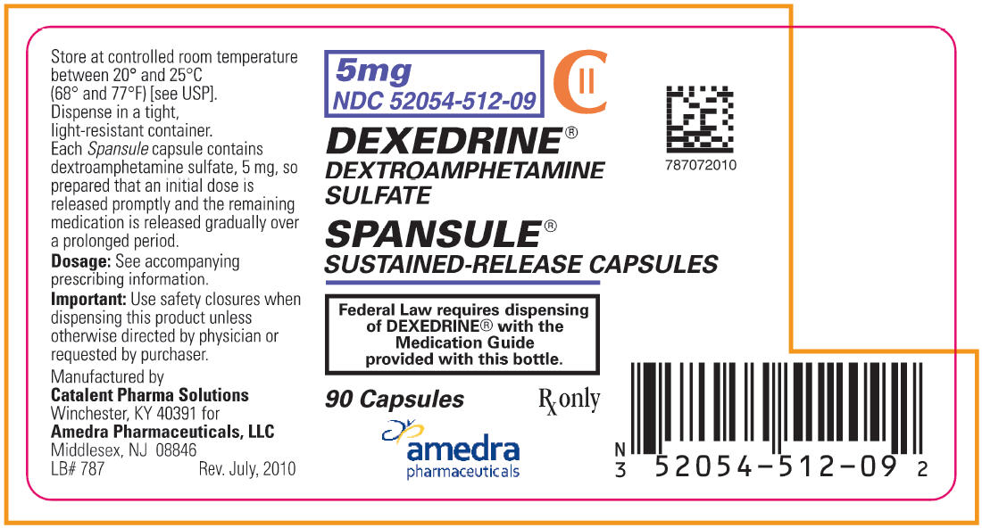 5 mg NDC 52054-512-09 DEXEDRINE® DEXTROAMPHETAMINE SULFATE SPANSULE® SUSTAINED-RELEASE CAPSULES CII