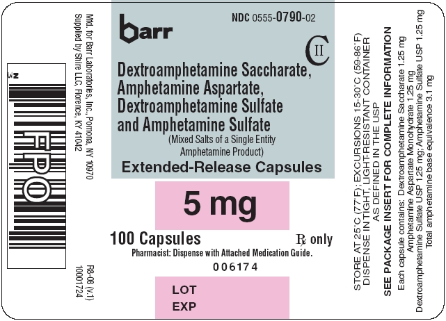 Dextroamphetamine Saccharate, Amphetamine Aspartate, Dextroamphetamine Sulfate, and Amphetamine Sulfate ER Capsules 5 mg 100s Label