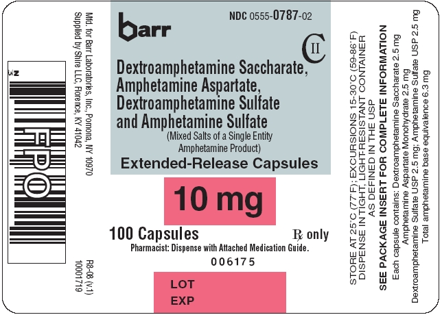 Dextroamphetamine Saccharate, Amphetamine Aspartate, Dextroamphetamine Sulfate and Amphetamine Sulfate ER Capsules 10 mg 100s Label