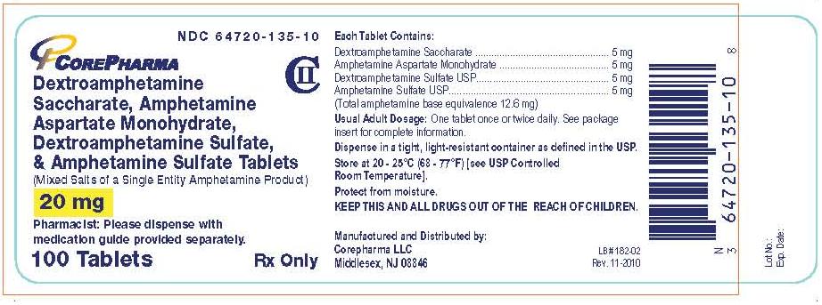 Container Label - Dextroamphetamine Saccharate, Amphetamine Aspartate Monohydrate, Dextroamphetamine Sulfate, & Amphetamine Sulfate Tablets 20 mg