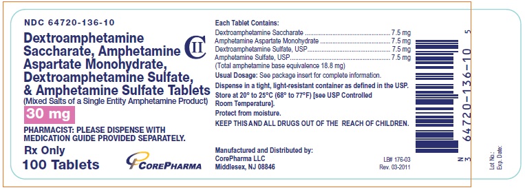 Container Label - Dextroamphetamine Saccharate, Amphetamine Aspartate Monohydrate, Dextroamphetamine Sulfate, & Amphetamine Sulfate Tablets 20 mg
