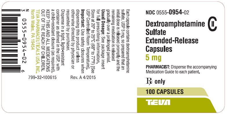 Dextroamphetamine Sulfate Extended-Release Capsules 5 mg CII 100s Label
