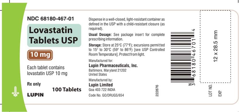 Lovastatin 10 mg package principal display panel