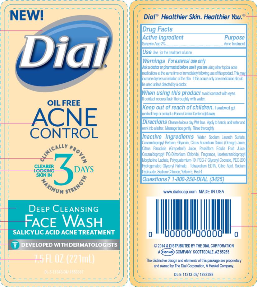 Principal Display Panel
NEW!
Dial
OIL FREE
ACNE
CONTROL
CLINICALLY PROVEN 
CLEARER LOOKING SKIN IN 3 DAYS
MAXIMUM STRENGTH
DEEP CLEANSING
FACE WASH
SALICYLIC ACID ACNE TREATMENT
DEVELOPED WITH DERMATOLOGISTS
7.5 FL OZ (221mL)