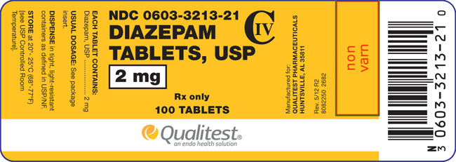 This is the image of the label for Diazepam Tablets, USP 2 mg 100 count.