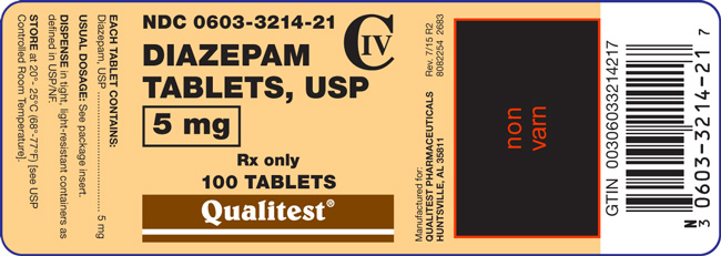 This is the image of the label for Diazepam Tablets, USP 5 mg 100 count.