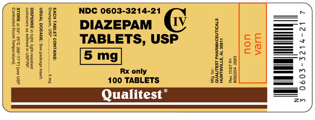 This is the image of the label for Diazepam Tablets, USP 5 mg 100 count.
