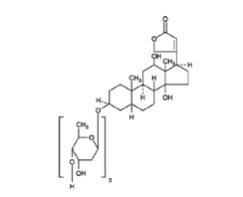 Digoxin is described chemically as (3β,5β,12β)-3-[(O-2,6-dideoxy-β-D-ribo-hexopyranosyl(1→4)-O-2,6-dideoxy-β-D-ribo-hexopyranosyl-(1→4)-2,6-dideoxy-β-D-ribohexopyranosyl)oxy]-12,14-dihydroxy
