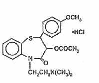 Structural formula for diltiazem hydrochloride.