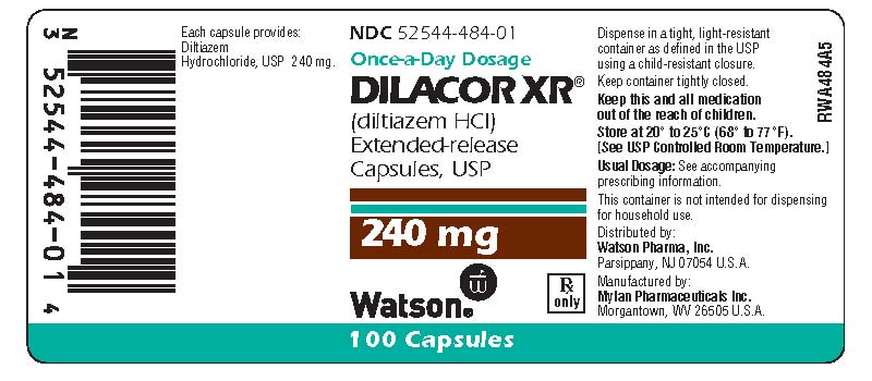 NDC 52544-484-01 Once-a-Day Dosage DILACOR XR® (diltiazem HCI) Extended-release Capsules, USP 240 mg Watson®(Rx only) 100 Capsules