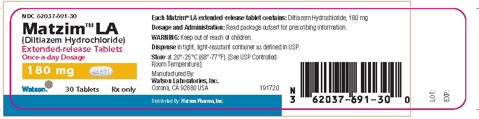 NDC 62037-691-30
Matzim™ LA
(Diltiazem Hydrochloride)
Extended-release Tablets
Once-a-day Dosage
180 mg 
Watson   30 Tablets     Rx only

