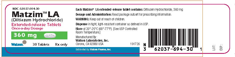 NDC 62037-693-30
Matzim™ LA
(Diltiazem Hydrochloride)
Extended-release Tablets
Once-a-day Dosage
300 mg 
Watson   30 Tablets     Rx only

