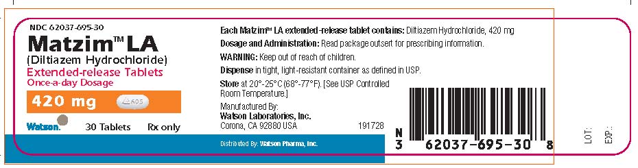NDC 62037-693-90
Matzim™ LA
(Diltiazem Hydrochloride)
Extended-release Tablets
Once-a-day Dosage
300 mg 
Watson   90 Tablets     Rx only


