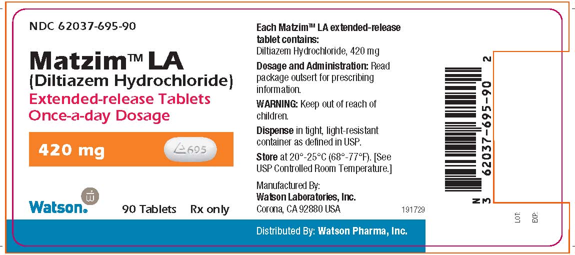 NDC 62037-694-30
Matzim™ LA
(Diltiazem Hydrochloride)
Extended-release Tablets
Once-a-day Dosage
360 mg 
Watson   30 Tablets     Rx only


