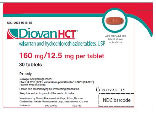 PRINCIPAL DISPLAY PANEL
Package Label – 160 mg/12.5 mg
Rx Only		NDC 0078-0315-15
Diovan HCT® 
valsartan and hydrochlorothiazide, USP 
160 mg/12.5 mg per tablet
30 tablets