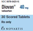 PRINCIPAL DISPLAY PANEL
Package Label – 40 mg
Rx Only		NDC 0078-0423-15
Diovan® 
valsartan 
40 mg
30 Scored Tablets