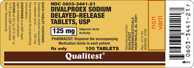 This is the label for Divalproex Sodium Delayed-Release Tablets, USP 125 mg 100 tablets.