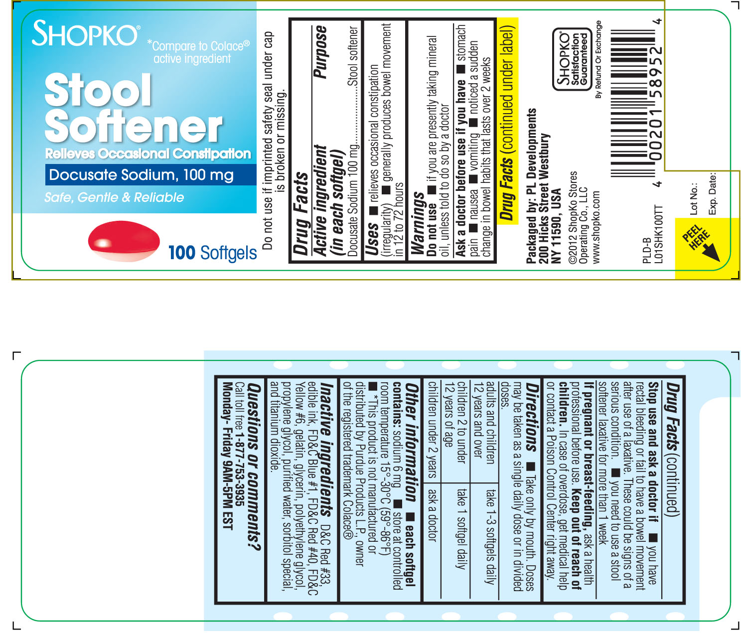Shopko Stool softener 100 mg