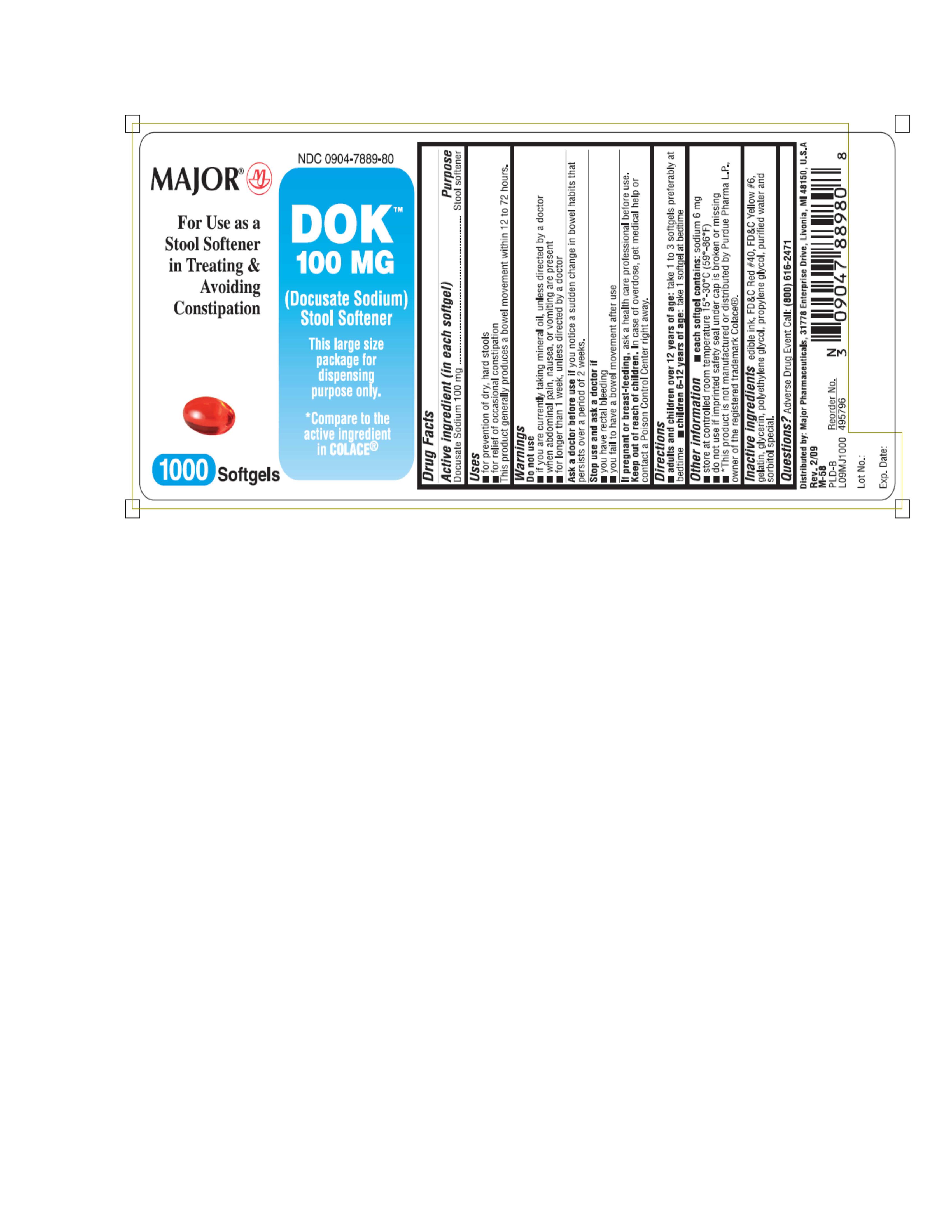 Major DOK Stool Softener 100 mg 1000 count
