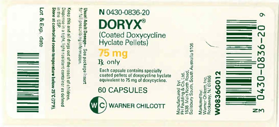 PRINCIPAL DISPLAY PANEL
NDC 0430-0836-20
DORYX
(Coated Doxycycline 
Hyclate Pellets)
75 mg
60 Capsules
Rx Only
