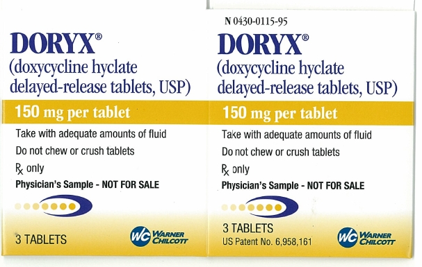 DORYX® (doxycycline hyclate delayed-release tablets, USP) 150 mg sample carton label